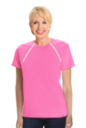 Women's Pink Short Sleeve Port-Accessible Chemo Shirt by Comfy Chemo 