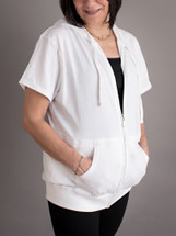 It's My Secret Post Surgical Drain Management Jacket with removable drain pouches - white short sleeve