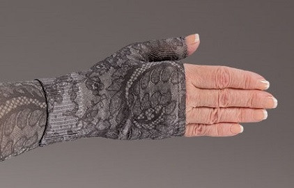 Lymphedivas Compression Gauntlet for lymphedema in Midnight Lace pattern