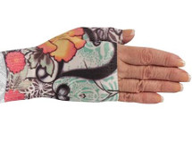 Lymphedivas Compression Gauntlet for lymphedema in Tattoo Blossom pattern