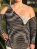 Chemotherapy/Dialysis Port Accessible Long Sleeve Striped Cold Shoulder Shirt by Yellow Threads