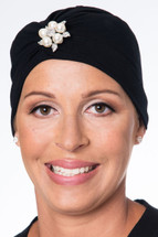 Black Headwrap with Pearl & Rhinestone Broach by Wrapped in Love