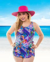 Classic Mastectomy Sarong Sheath in Rainbow Waves by T.H.E.  