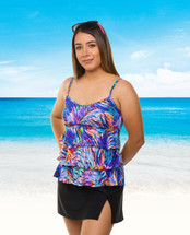 Triple Tier Mastectomy Swim Top|Pocketed Swim Top Separate in Rainbow Waves Print  by T.H.E. - abstract multi color pattern