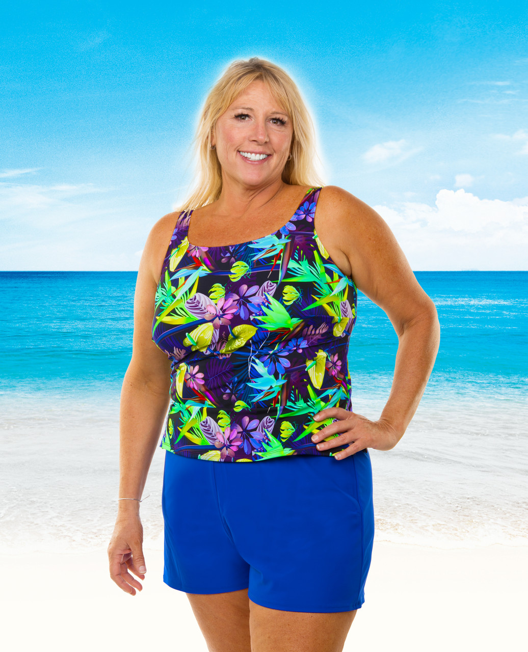 Hawaiian Holiday Mastectomy Blouson Tankini Separate main image 1