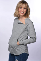 Chemotherapy/Port Accessible Grey Long Sleeve Shirt With Front Pocket