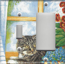 Silver Tabby Cat in Window - Double Combo Switch & GFI/Rocker
