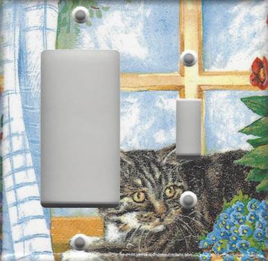 Silver Tabby Cat in Window - Double Combo GFI/Rocker & Switch
