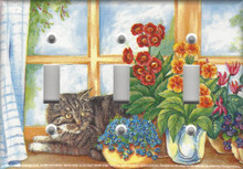 Silver Tabby Cat in Window - Triple Switch
