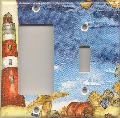Red Lighthouse with Shells - Double Combo GFI/Rocker & Switch