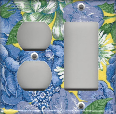 Blue & Yellow Flowers - Double Combo Outlet and GFI/Rocker
