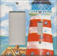 Red & White Striped Lighthouse - Double Combo GFI/Rocker & Switch