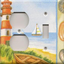 Red Lighthouse with Boats - Double Combo Outlet & Switch