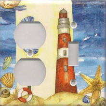 Red Lighthouse with Shells - Double Combo Outlet & Switch