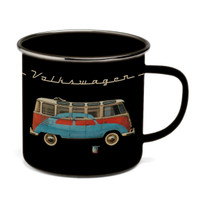 Official VW Camper Van + VW Beetle Enamel Tin Mug - Black