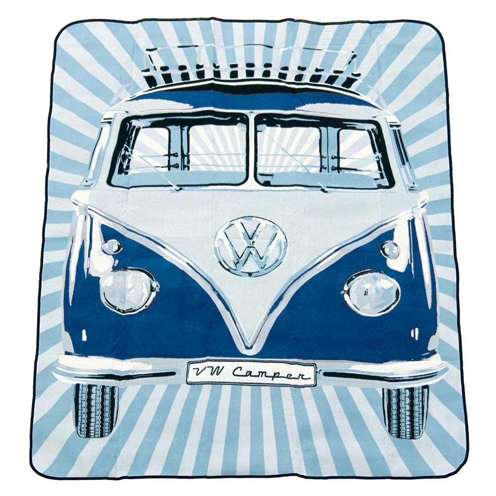 Official VW Camper Van Picnic Blanket / Travel Rug with carrying bag - Blue  - Auto Regalia
