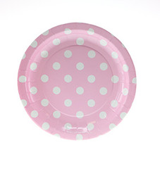 Polka Dot Plates, White with Pink Dessert Size