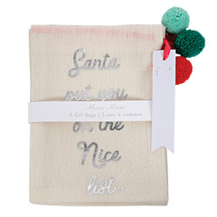 Gift Bags, Cotton with Pom Poms 