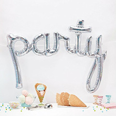 Silver Holographic Script Balloon "Party"