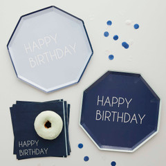 Navy & Blue Plates, Happy Birthday, Large