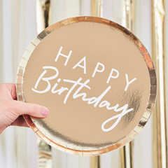 Gold Foil Happy Birthday Plates, Large