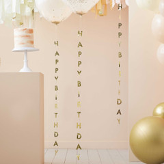 Happy Birthday Balloon Tails, Gold