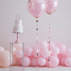 Happy Birthday Balloon Tails, Rose Gold