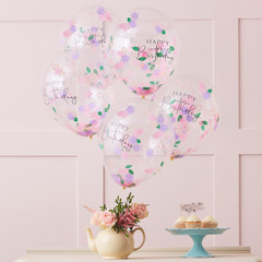 Floral Confetti Happy Birthday Balloons
