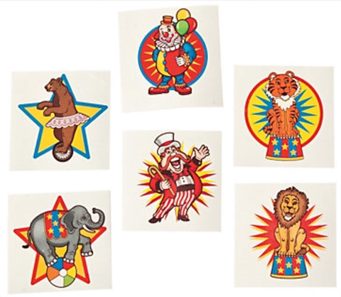 Circus Under the Big Top Temporary Tattoos