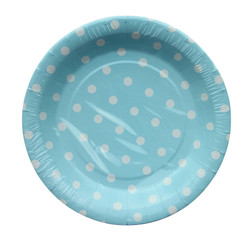 Polka Dot Plates, Light Blue with White
