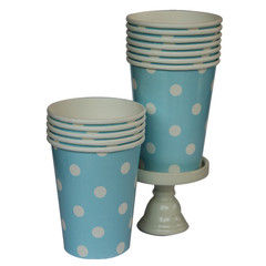 Polka Dot Party Cups, Light Blue with White