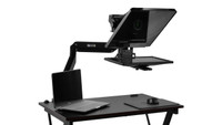Desktop Arm Model Teleprompter Flex Plus 15.6" HD-SDI and HDMI Screen PrompterPeople Setup Side Angle with Arm - Free Fly Desktop Office, work from home Teleprompter - Angled