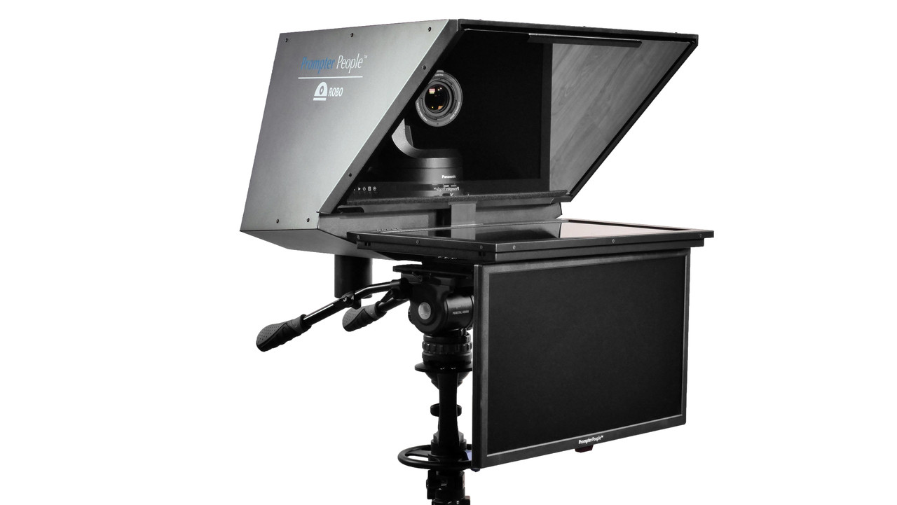 Robo 24" 400 NIT - 1000 NIT 3G-SDI | HDMI | VGA | Composite | 4-PIN XLR Locking Power Prompting Monitor with 24" 3G-SDI RGB IPS Color Accurate Talent Monitor - Side B Panasonic AW-UE 150 4K PTZ Teleprompter
