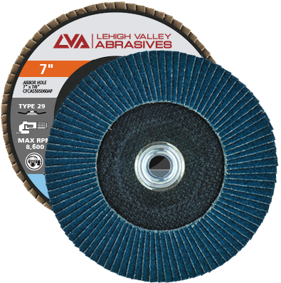 7" x 5/8"-11 Threaded Zirconia Flap Disc Type 29 Conical | 40 Grit T29 | LVA CFCAS70S040ZX