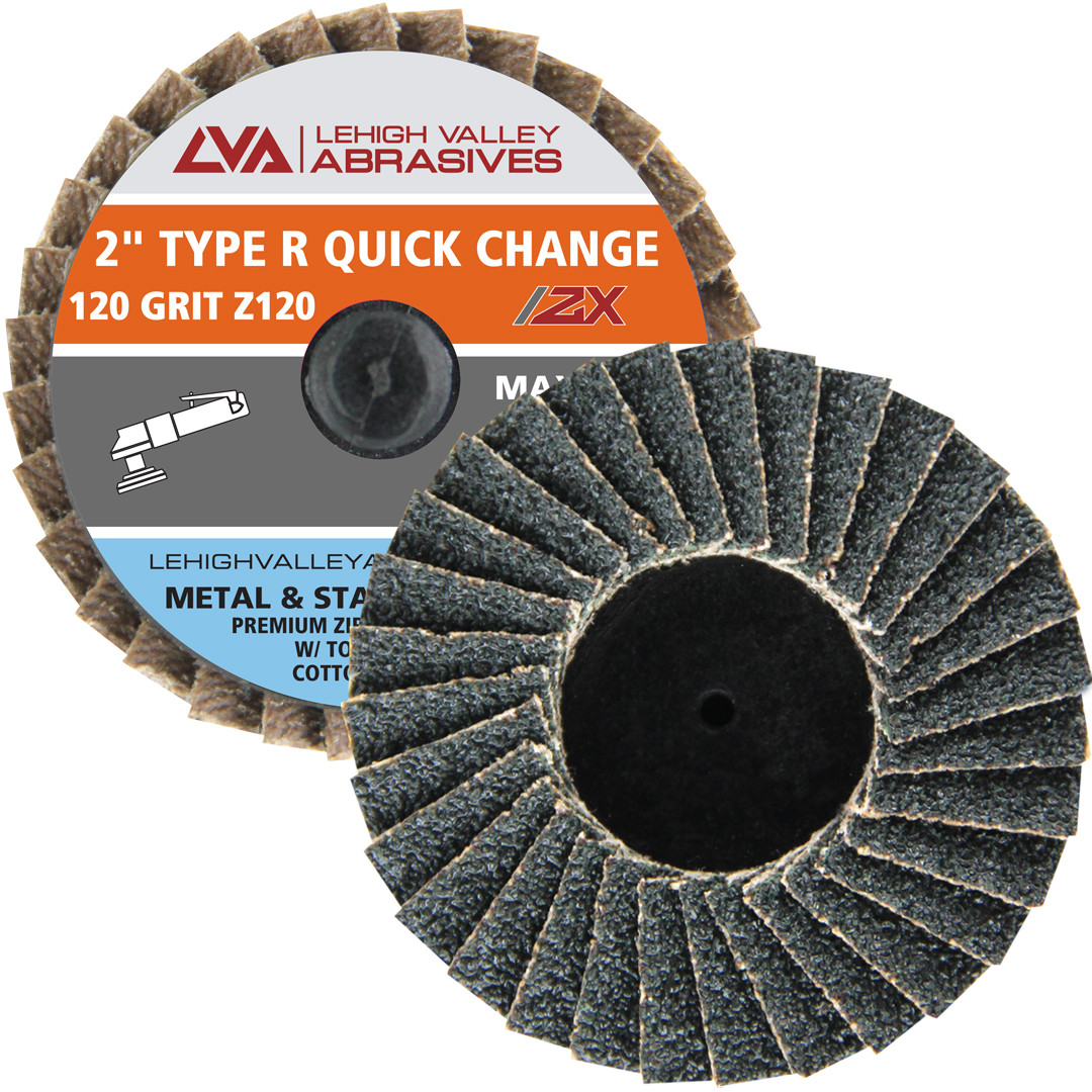 2" Quick Change Flap Discs | Type R | 120 Grit Zirconia | LVA FD2-120ZR -  Lehigh Valley Abrasives