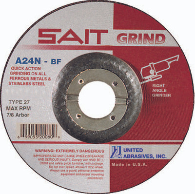 6" x 1/4" x 7/8" A24N T27 Grinding Wheel | Sait 20078