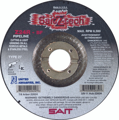 4.5" x 1/8" x 7/8" Z24R T27 Pipeline Wheel | Sait Z-Tech 22620