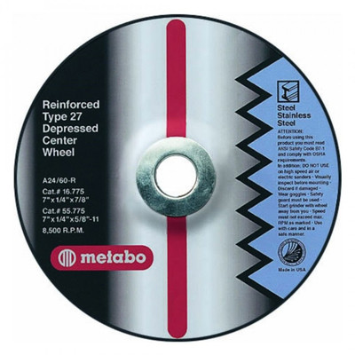 4" x 1/4" x 5/8" A24R T27 Grinding Wheel | Metabo Long Life 616330000