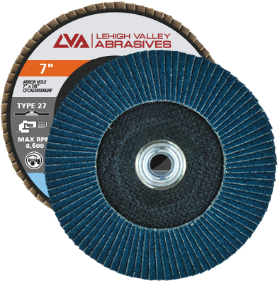 7" x 5/8"-11 Threaded Zirconia Flap Disc Type 27 Flat | 24 Grit T27 | LVA CFFTS70S024ZX