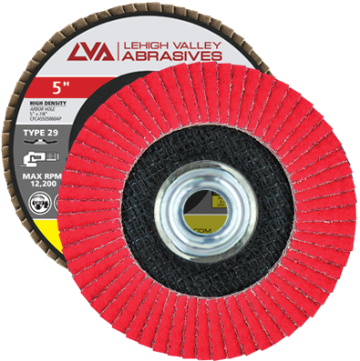 5" x 5/8"-11 Threaded Ceramic High Density Flap Disc Conical | 36 Grit T29 | LVA CFCAS50J036CP