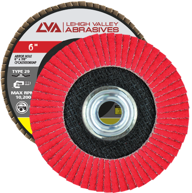 6" x 5/8"-11 Threaded Ceramic Flap Disc Type 29 Conical | 40 Grit T29 | LVA CFCAS60S040CP