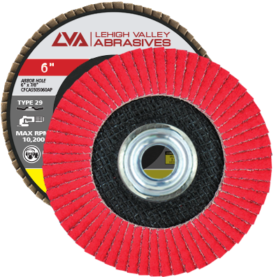 6" x 5/8"-11 Threaded Ceramic Flap Disc Type 29 Conical | 60 Grit T29 | LVA CFCAS60S060CP