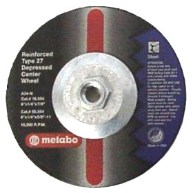 4.5" x 1/4" x 5/8"-11 A24R T27 Grinding Wheel | Metabo Long Life 655307000