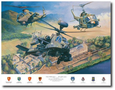 First With Guns by Rick Herter - Huey UH-1B, AH-1 Cobra , Boeing Apache Longbow Aviation Art