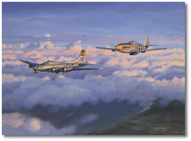 Eager Beaver by Jim Laurier -  B-17 bomber , P-51 Mustang - Aviation Art 