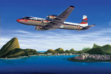 Seven Seas to Rio is an Art Print by Aviation Artist Mike Machat, featuring a Braniff DC-7C .