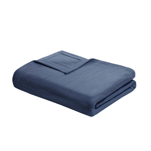 Navy Blue Classic Basketweave Cotton Year Round Blanket (Freshspun-Navy-Blanket)