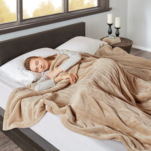 Tan Heated Reversible Microlight Cozy Berber Blanket w/Auto Shut Off (Heated Microlight-Tan-Blanket)