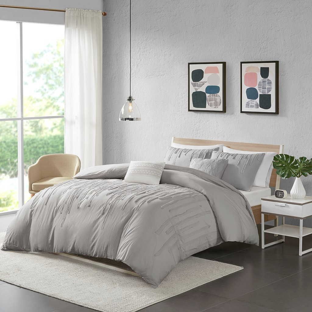 Grey Cotton Taping Strips Comforter Set Set And Decorative Pillows Paloma Grey Comf