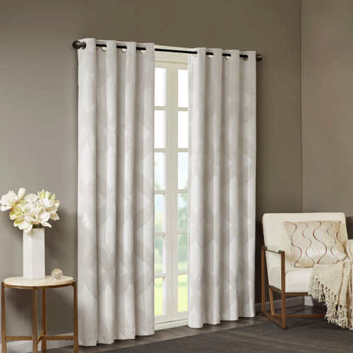 Ivory Ogee Design Knitted Jacquard Total Blackout Panel (Bentley Ogee-Ivory-window)